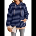 thumbnail image 1 of Sudadera con Capucha A Rayas para Mujer, Estilo Adolescente, para Otoño. Azul Vaquero S, 1 of 10
