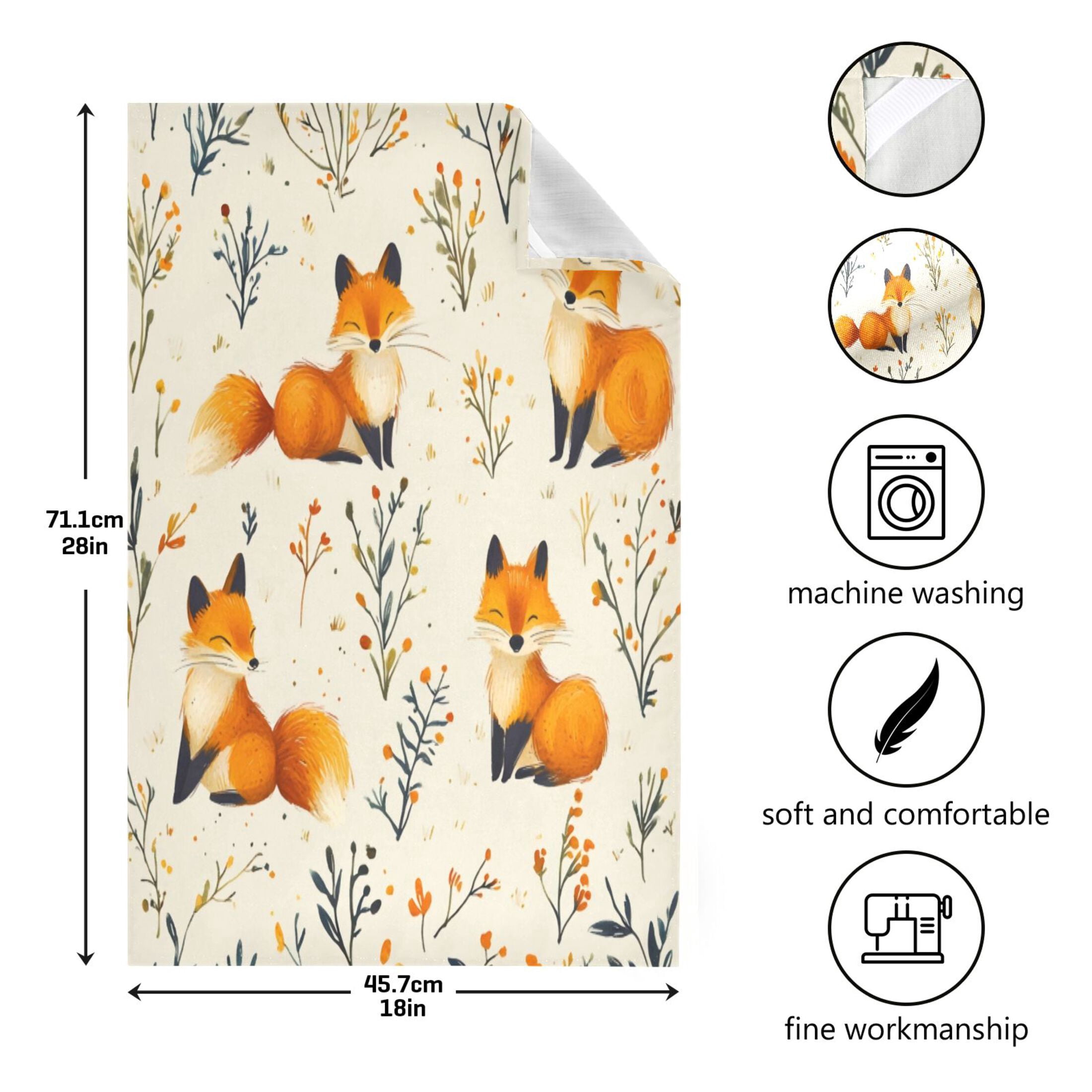 Kitchen Towel 28x18 Inches x6，Plate Towel, Decorative Towel, Napkin, Tea Towel Tea Towels For Kitchen Dish Cloths & Dish Towels Cute Fox