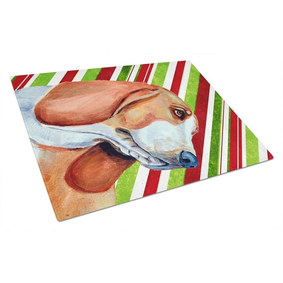 Caroline's Treasures LH9242LCB Basset Hound Candy Cane Holiday Christmas Glass Cutting Board Large, 12H x 16W,