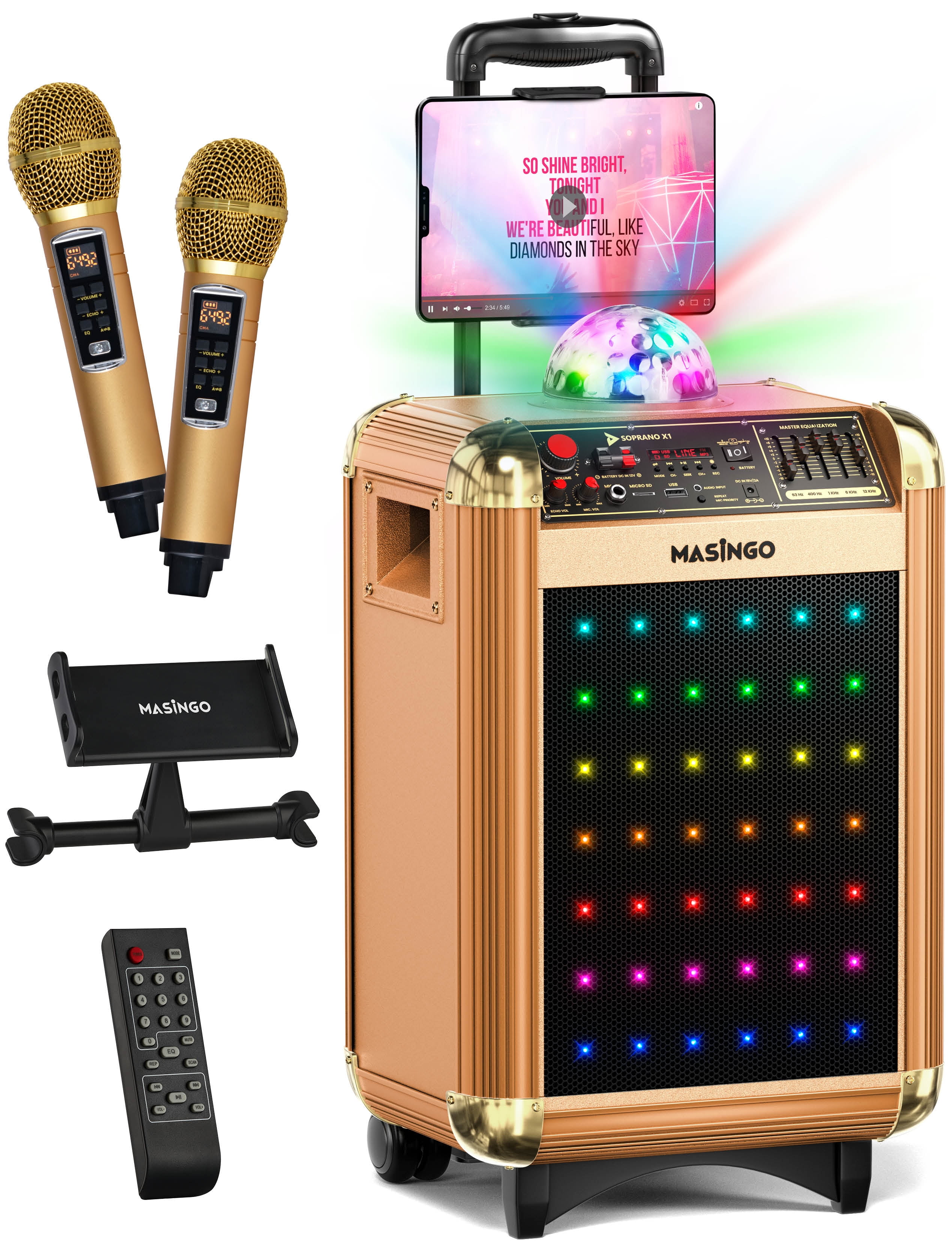 Karaoke Machine for Adults and Kids with Bluetooth Speaker Two Wireless Microphones and Vibrant LED Lights with Flashing Disco Ball Best Birthday Gift for Boys & Girls Lento, X5 Black 