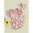 thumbnail image 4 of Musuos Baby Girls 3 Piece Outfits 6 12 18 24M Letter Print Short Sleeve Romper and Daisy Print Shorts Cute Headband Summer Clothes, 4 of 10