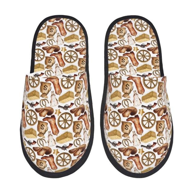 Fotbe Western Cowboy Pantuflas Peludas para Mujer con Estampado, Zapatillas de Peluche, Zapatos de Invierno para Casa, Uso Interior y Exterior-Large