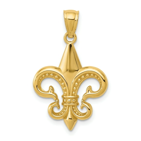 14K Or Jaune Fleur de Lis Poli Pendentif