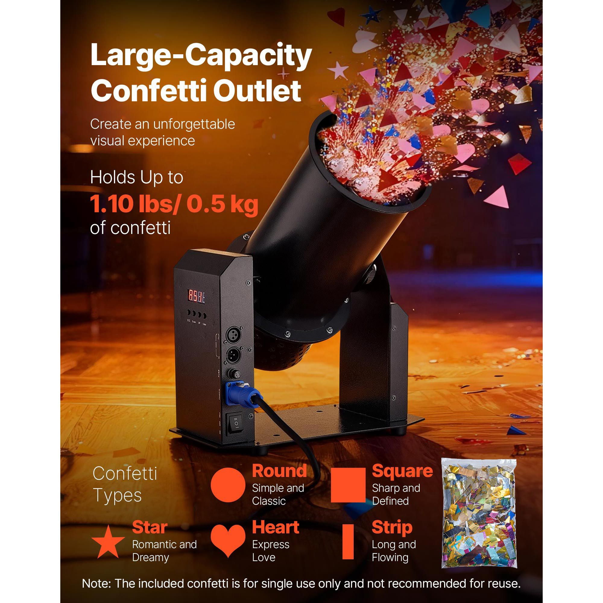 Electric Confetti Machine, 1500W Powerful Output Confetti Cannon Launcher, Manual & Remote Control, Portable Confe-tti Shooter for Wedding Christmas Party Event Show Stage Night Club