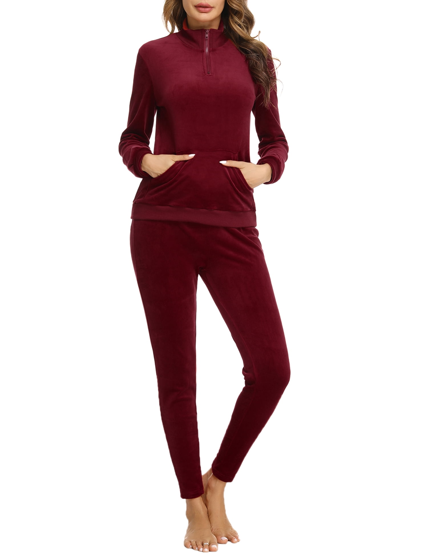 Uniexcosm Women Pajamas Sets Velvet PJs Velour Long Sleeve Sleepwear S