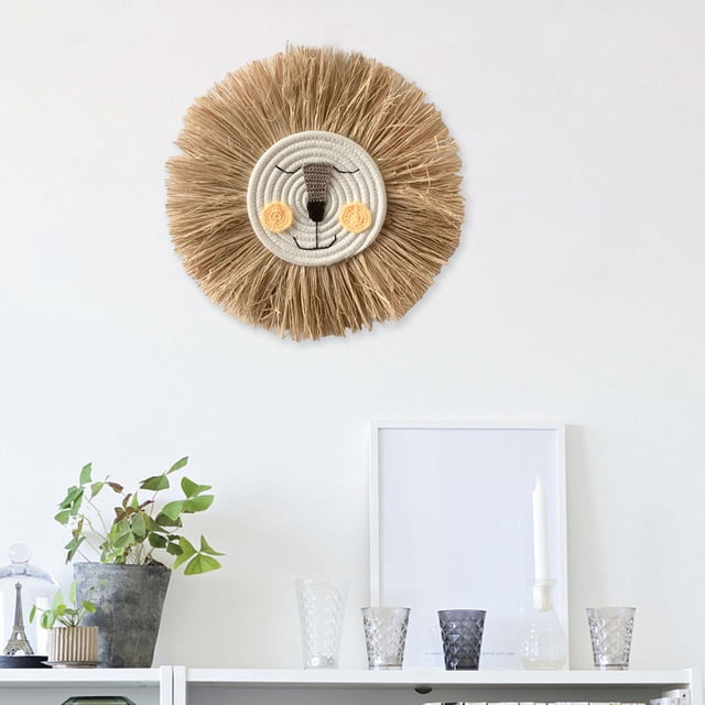 2 piezas de paja nórdica colgante de pared decoración tapiz Animal arte artesanal con cuerda tejida 40 cm para sala de jardín cocina , Macarena Tapiz para colgar en la pared