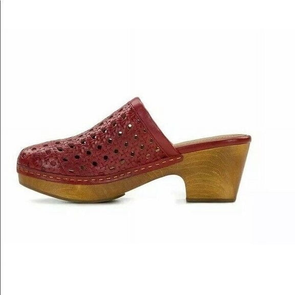 Women Patricia Nash Lorena Slip-on Mules Perforated Wooden Heels Red B4HP Sz 6