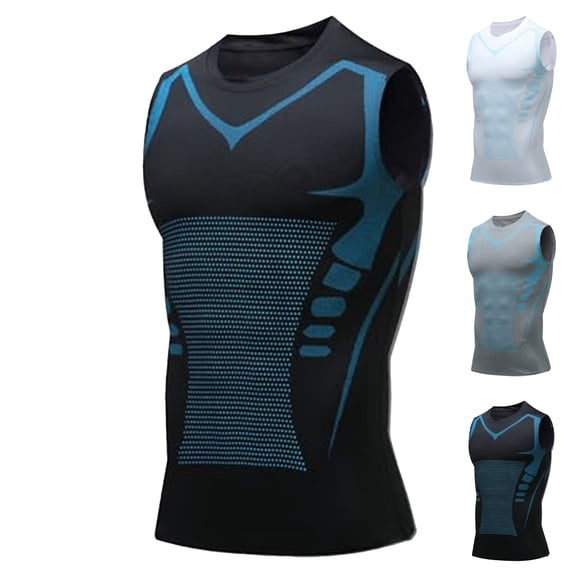 Compression Shirt Men Feel the Power of Confidence Energy Strength Slimming Body Shaper Vest Crewneck Workout Shirts Tummy Control Undershirts,Black
