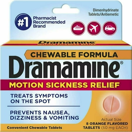 Dramamine Motion Sickness Vomiting & Dizziness Relief Dual Action Tablet, Orange Flavor, 8ct, 5-Pack