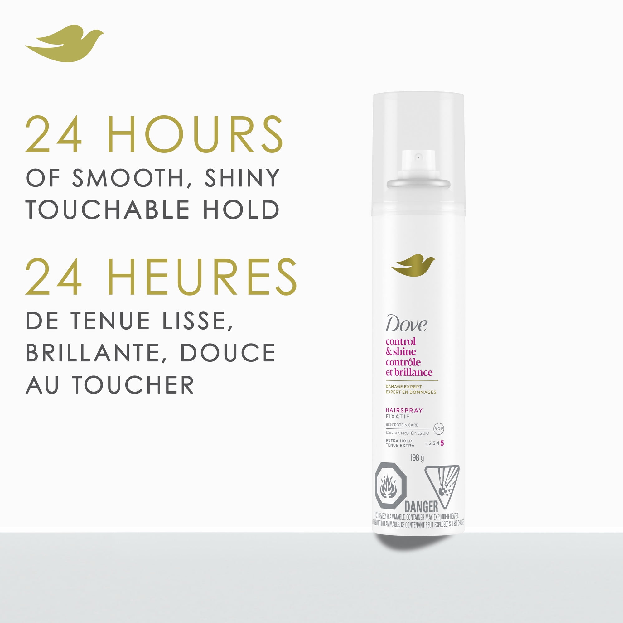 Dove Styling Hairspray for Long-Lasting Hold & Control & Shine Extra Hold Provides 24H Natural Hold & Shine 198g, 198 g Hair Spray