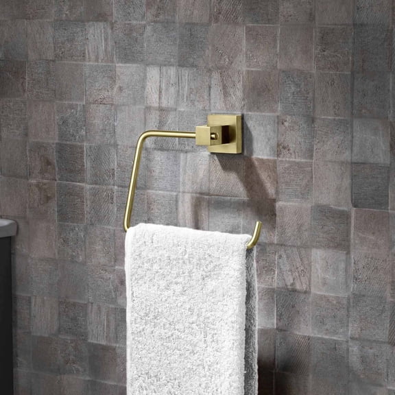 Kibi Cube Bathroom Towel Ring - Brushed Gold