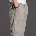 thumbnail image 3 of ADSSDQ Mens Lightweight Pull On Zip Fly Drawstring Cargo Pants Elastic Waist Relaxed Fit 6 Pockets Beige 2XL, 3 of 5