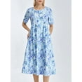 thumbnail image 3 of ZAXARRA Robe Longue pour Femmes, Élégante Robe d'Été Décontractée à Manches Courtes Col Rond Imprimé Fleur/encre, 3 of 9