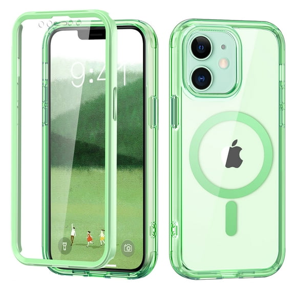 Allytechgroup iPhone 11 Case with Screen Protector, Magnetic Back Cover Compatible with Magsafe Transparent Shockproof Drop Proof Phone Case for Apple iPhone 11, Green