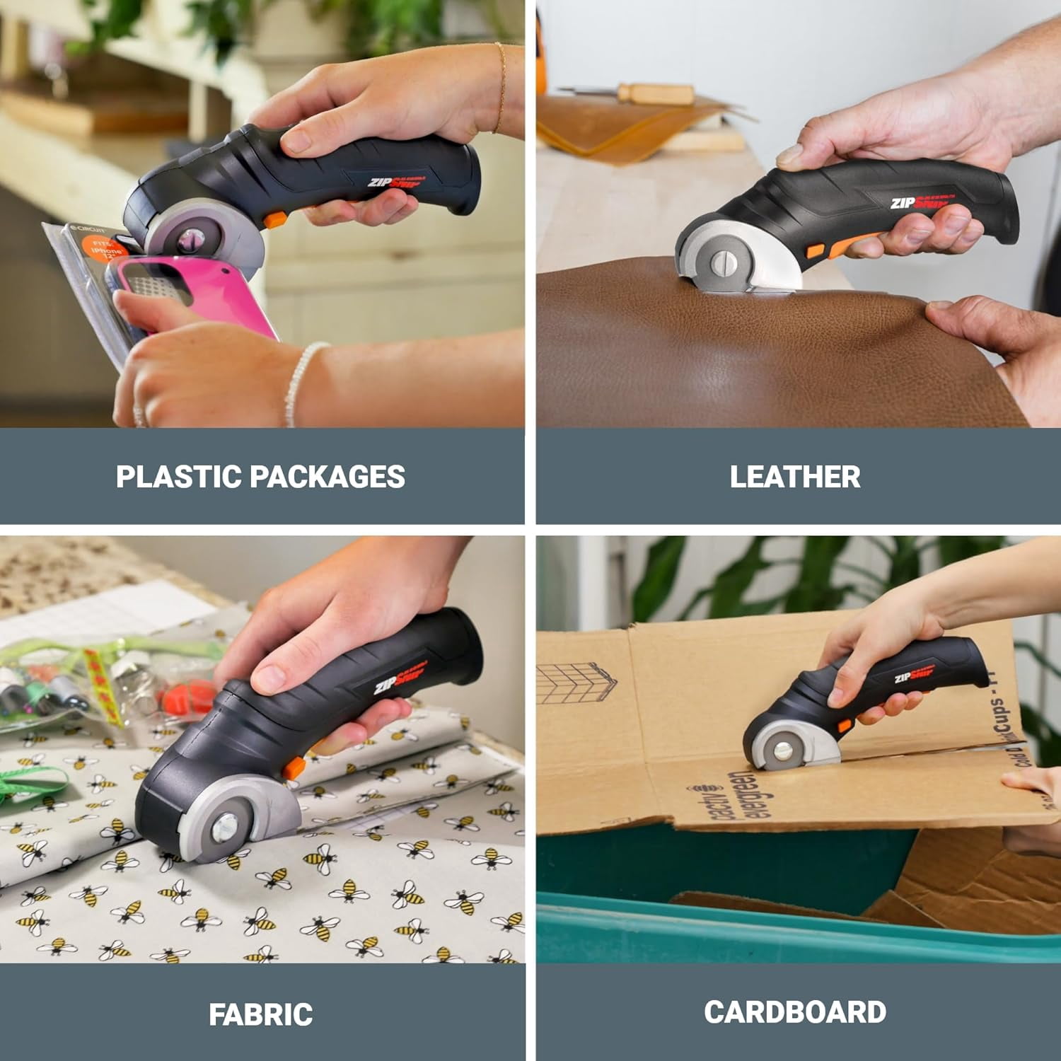 Zipsnip Cordless Electric Scissors, Rechargeable Cardboard Box Cutter, 4V Powerful Fabric Scissors with 2 Safety Blades & Storage Bag WX082L.2