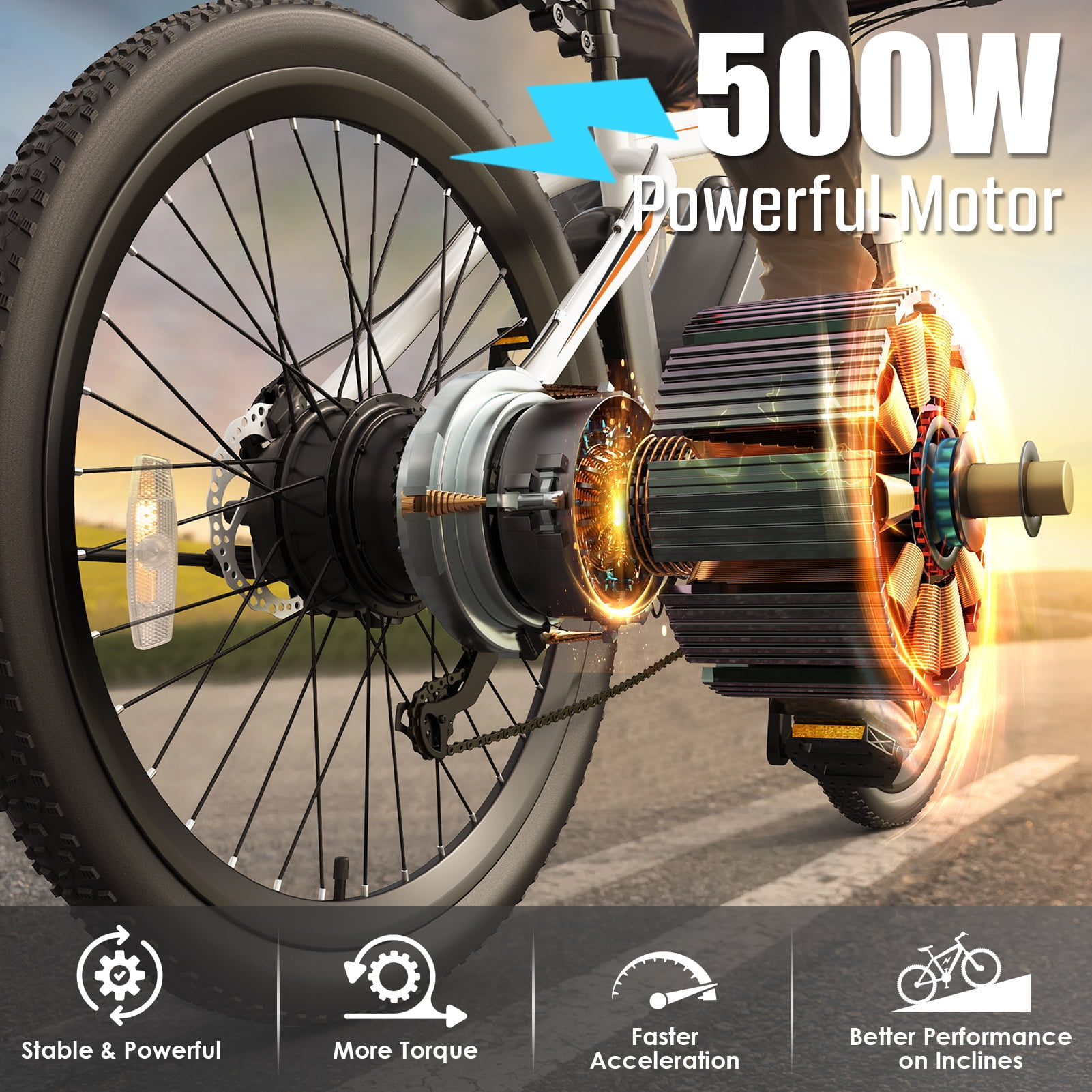 Gocio 500W Electric Bike for Adults, 26" Mountain Electric Bicycle with 5 Riding Modes Ebike, 48V 7.8Ah Battery, 21 Speed, 19.8 mph Aluminum Alloy Electric Commuter Bike UL2849, Ebike for Man