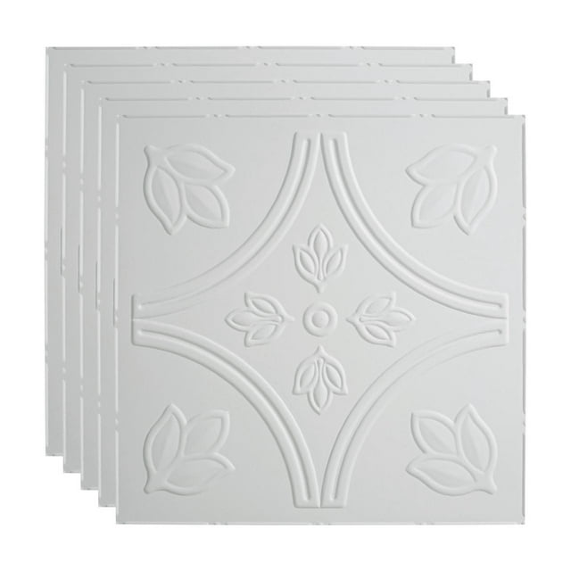 FASÄDE Traditional Style/Pattern 5 Decorative Vinyl 2ft x 2ft Lay in Ceiling Panel in Matte White (5 Pack)
