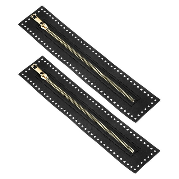 Uxcell 2Pcs PU Leather Zipper, 10.6In Coil Frame Metal Close End Crochet Zippers with Holes for Sewing Handbag/DIY Purse/Clothing Making [Black]