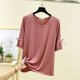 thumbnail image 1 of Pijama de manga corta para mujer, moda, talla grande, cuello redondo, color liso, encaje, cuello en V, camiseta de manga corta, abrigo para casa, blusa de poliéster para mujer, 1 of 9