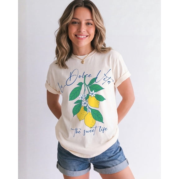 La Dolce Vita Lemon Floral Graphic T-Shirt Italian Summer Citrus Botanical Aesthetic Vacation Tee, Unisex Cotton T-Shirt, Sizes S-3XL