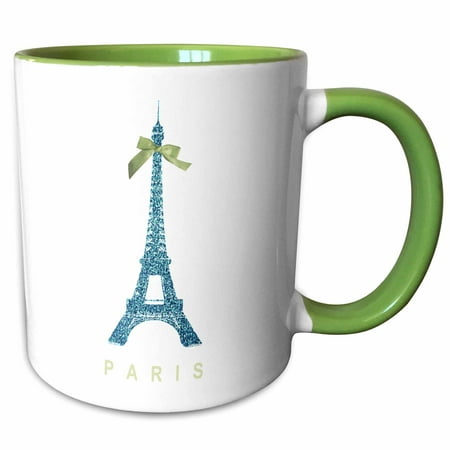 

3dRose Blue Eiffel Tower with green girly ribbon bow - Pretty Stylish France Souvenir - glam travel fashion - Two Tone Green Mug 11-ounce