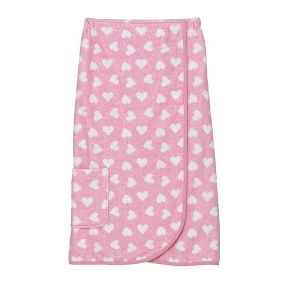 TowelSelections Women's Wrap Adjustable Cotton Terry Spa Shower Bath Gym Cover Up Medium Pink-White Heart