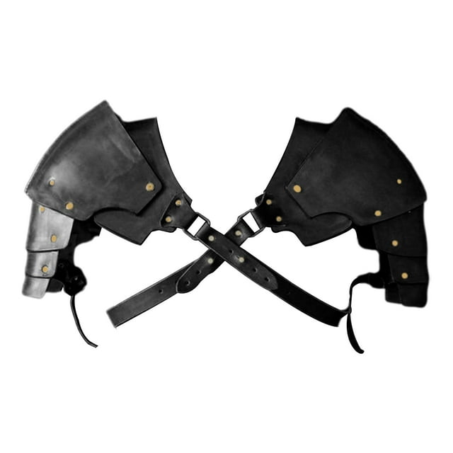 PU Leather Medieval Shoulder Pauldron Adjustable Buckle Pirate Body Chest Black