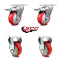 thumbnail image 4 of Polyurethane Swivel Top Plate Caster Set of 4 with 4 Inch Red Wheels - Includes 2 Swivel with Total Locking Brakes and 2 Rigid - 1400 lbs. Total Capacity - Service Caster Brand, 4 of 4