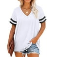 thumbnail image 2 of gakvbuo Plus Size Tunic Tops For Womens Summer Tops 2023 Casual Dressy Women's Splicing V-neck Short-sleeved Loose Striped Solid Color Tops, 2 of 8