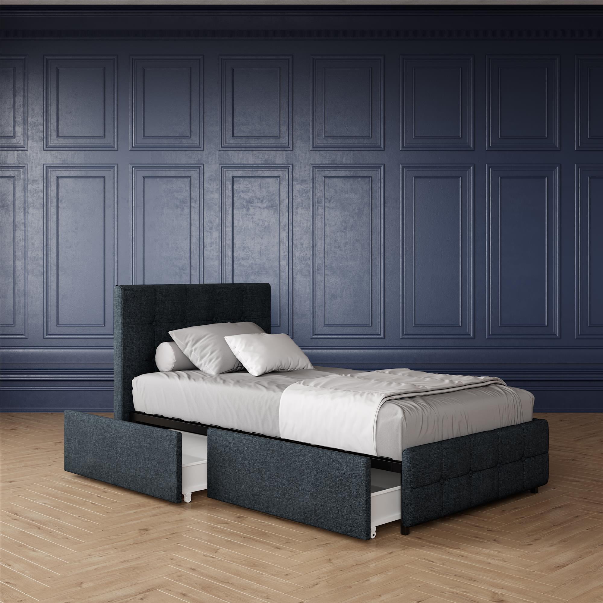 DHP Rose Upholstered Platform Bed with Under Bed Storage and Wooden