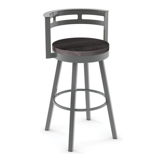 Amisco Vector 25.5" Distressed Wood Swivel Counter Stool in Dark/ Glossy Gray
