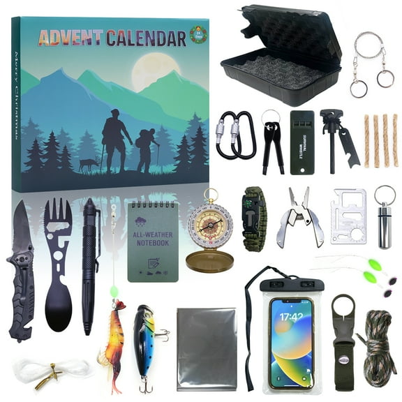 Survival Kit Advent Calendar - 24 Days Christmas Countdown Calendar Emergency Survival Gears Gift for Teen Adult, 2024 Xmas Cool Gadgets for Outdoor Camping Fishing Hunting Adventure