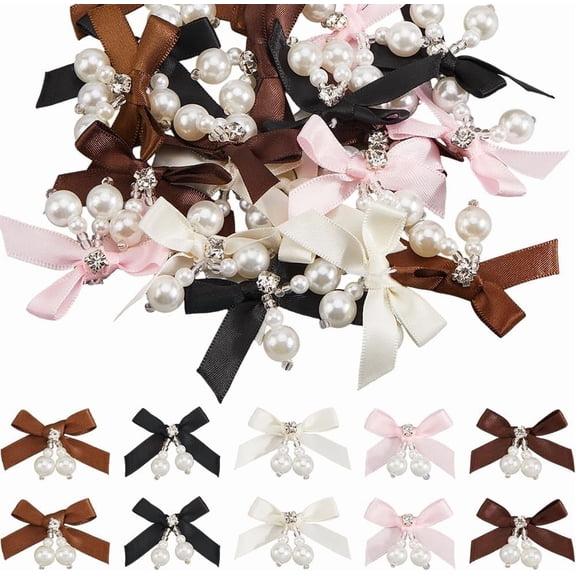 5 Color 20Pcs Twist Tie Bows Bulk Tiny Ribbon Bows with Pearls Small Sweet Cute Satin Pastel Bows for Hair Clip DIY Crafts Sewing Gift Wrapping Valentine Day Colorful DIY