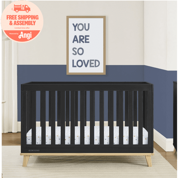 Delta Children Frankie 4-in-1 Convertible Crib - Greenguard Gold Certified, Black with Natural