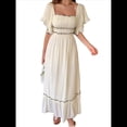 thumbnail image 1 of Vestido Midi de Corta para Mujer, Cuello Cuadrado, Color Contrastante, Informal, Fruncido con Ribetes. Albaricoque M, 1 of 7