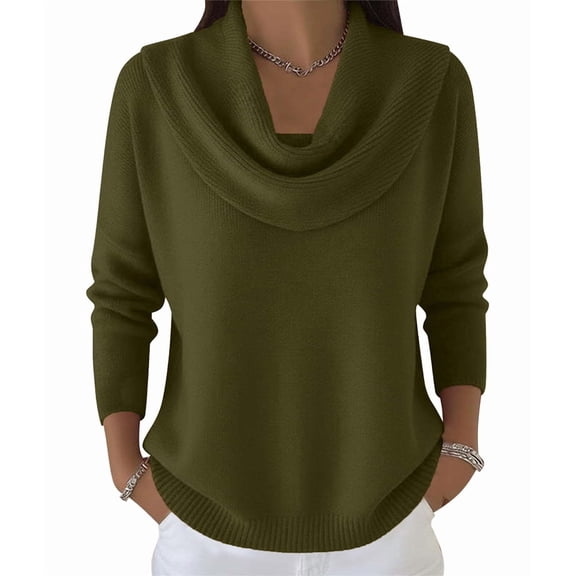 Women Knit Winter Clothes Casual Loose Sweaters Fall Fashion Cowl Neck Long Sleeve Trendy Pullover Green S