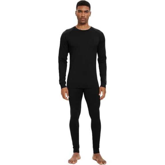 Woolcano Men’s 100% Merino Wool Base Layer Set Lightweight Thermal Underwear for Ski Winter Outdoor Sports