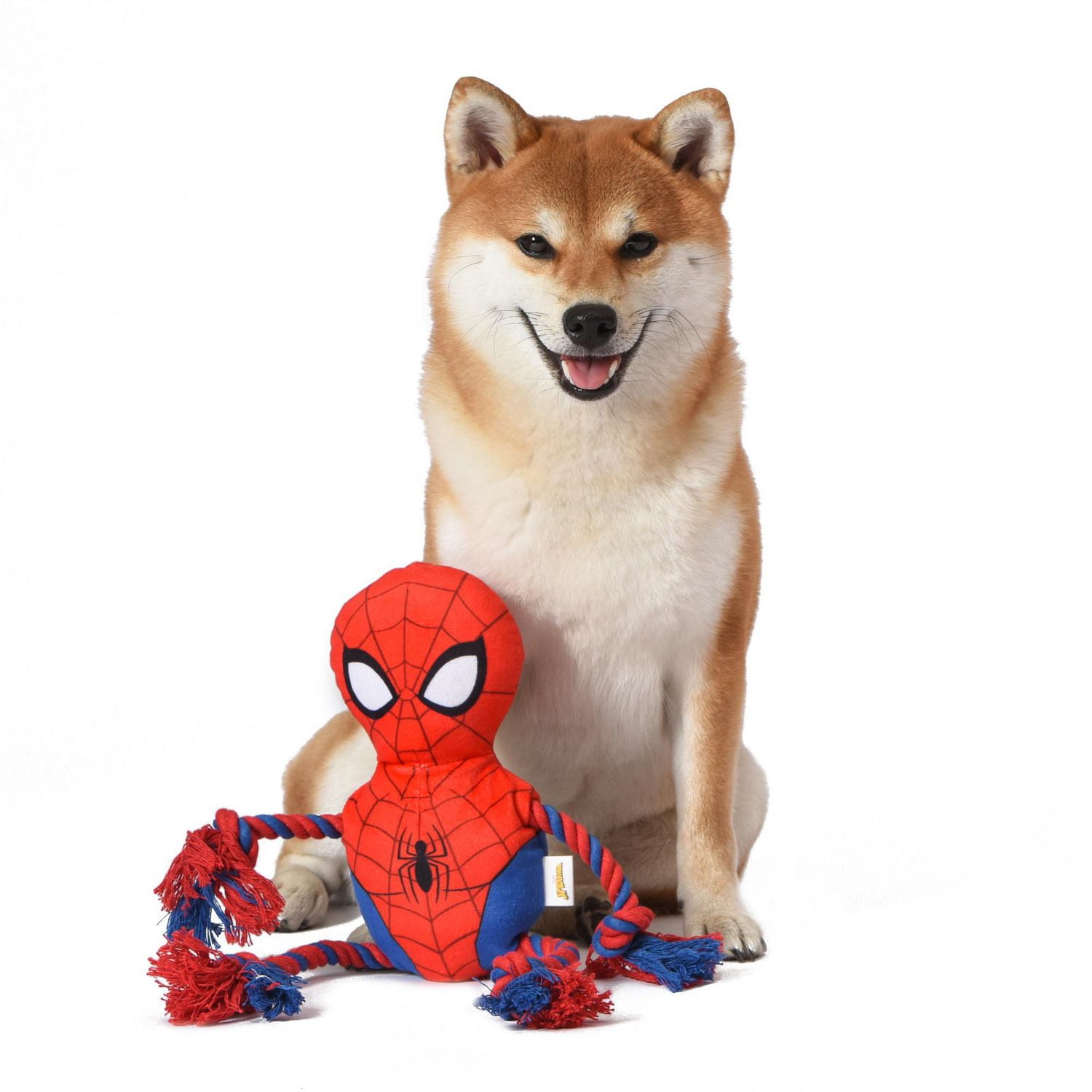 Spiderman Plush Dog toy with Rope and Squeaker