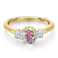 thumbnail image 3 of Gem Stone King 10K Yellow Gold Mercury Mist Mystic Topaz and White Zirconia Engagement Ring for Women | 1.65 Cttw | Oval 7X5MM | Gemstone November Birthstone | Size 9, 3 of 6