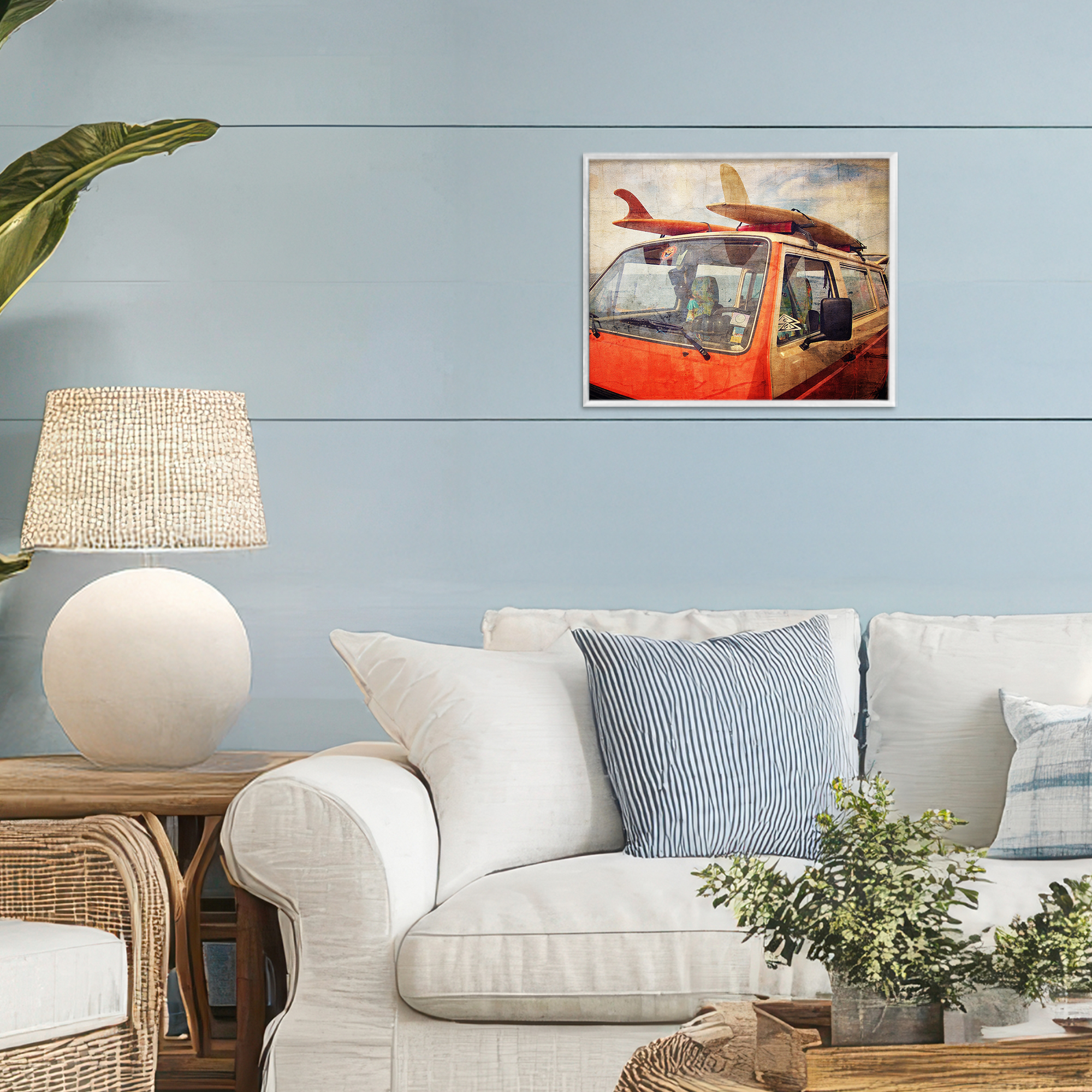 Stupell Industries Surf Bus Vintage Distressed White Framed Giclee Art, design by Grotto Studios