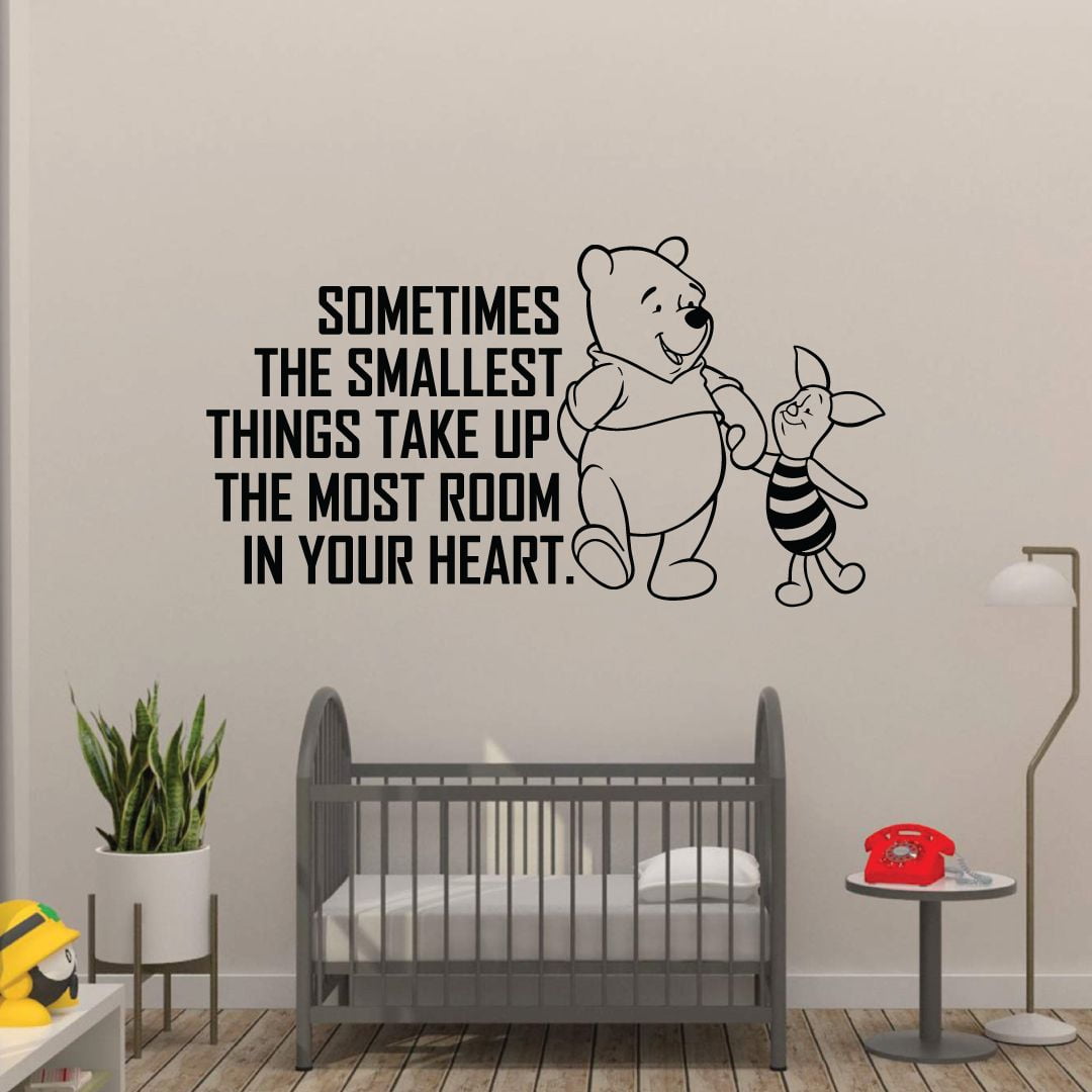 Sometimes The Smallest Things Take Up The Most Room In Your Heart - Winnie The Pooh Piglet Vinyl Wall Art Decal Sticker Home Room Girls Boys Kids Room Wall Bedroom Living Room Decor Size (14x20 inch)