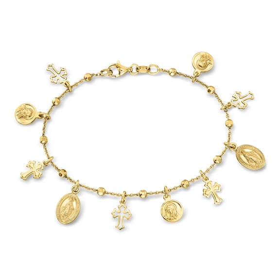 Ross-Simons Italian 18kt Gold Over Sterling Religious Charm Bracelet, Women's, Adult