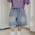 thumbnail image 2 of Tranfacy Toddler Boys 5-16 Years Summer Shorts Solid Textured Patch Pocket Mid Waist Denim Half Pants, 2 of 4