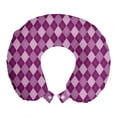 thumbnail image 1 of Geometric Travel Pillow Neck Rest, Abstract Rhombus Diamond Shaped Pastel Stripes Old Fashioned Checkered, Memory Foam Traveling Accessory Airplane and Car, 12", Dark Magenta Mauve, by Ambesonne, 1 of 2
