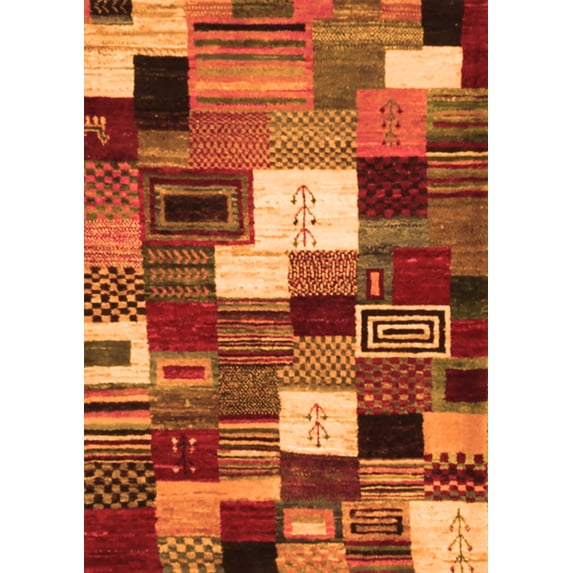 Ahgly Company Indoor Rectangle Abstract Orange Contemporary Area Rugs, 7' x 10'