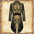 thumbnail image 2 of Men's Fashion Festival Performance Gothic Punk Tailcoat Jacket Black Brocade Brocade Wedding Jacket, 2 of 8
