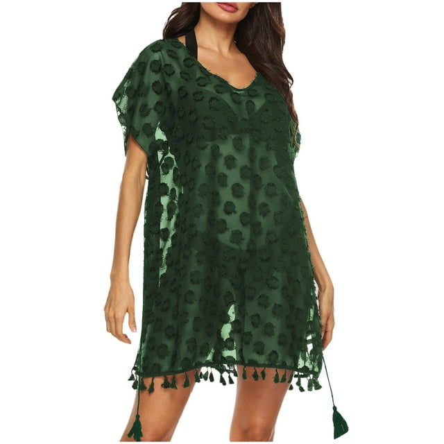 Hinvhai Paréos de Maillot de Bain pour Femmes, Robe de Plage d'Été Crochetée à Encolure en V Ajourée Verte Taille Unique