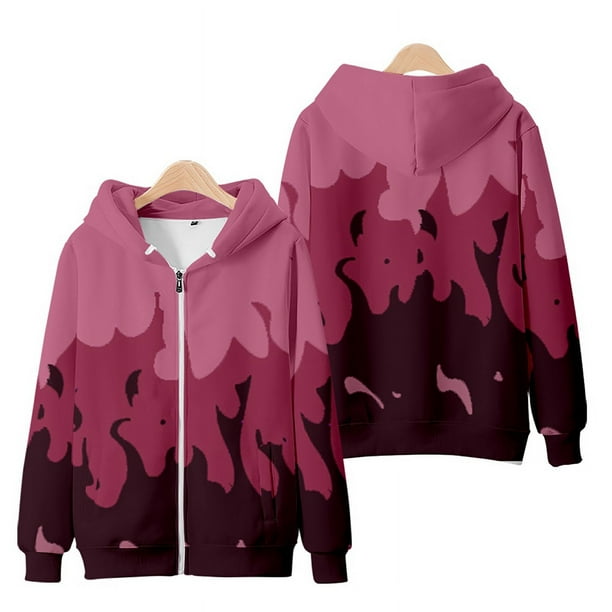Sudadera con cremallera para hombre, con estampado 3D en color morado llama y rojo, genial abrigo con cremallera para mujer, ropa de calle, top Kawaii para niños