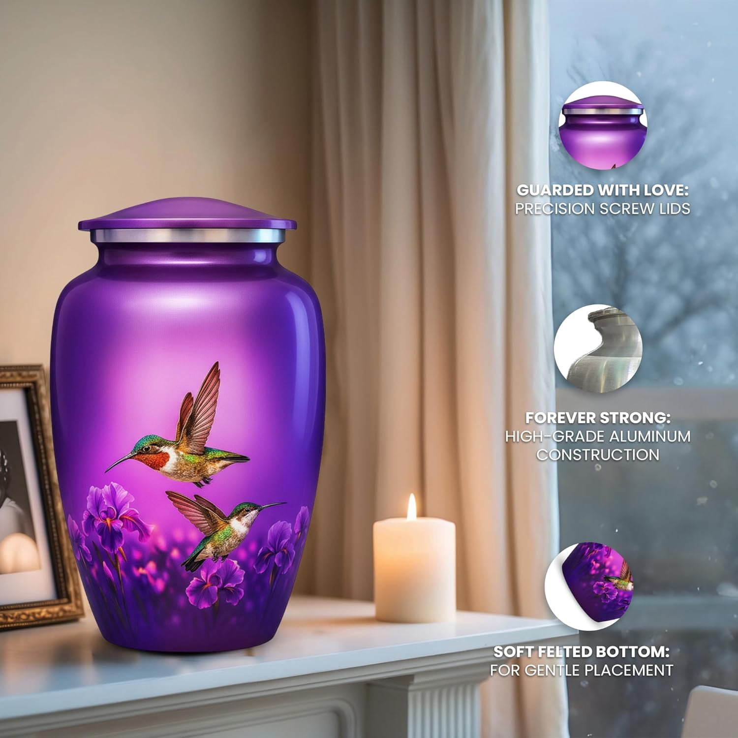 Hummingbird Cremation Urn Set of 2 – Includes 1 Large Metal Urn for Adult Ashes and 1 Matching Necklace Urn – Handcrafted in India