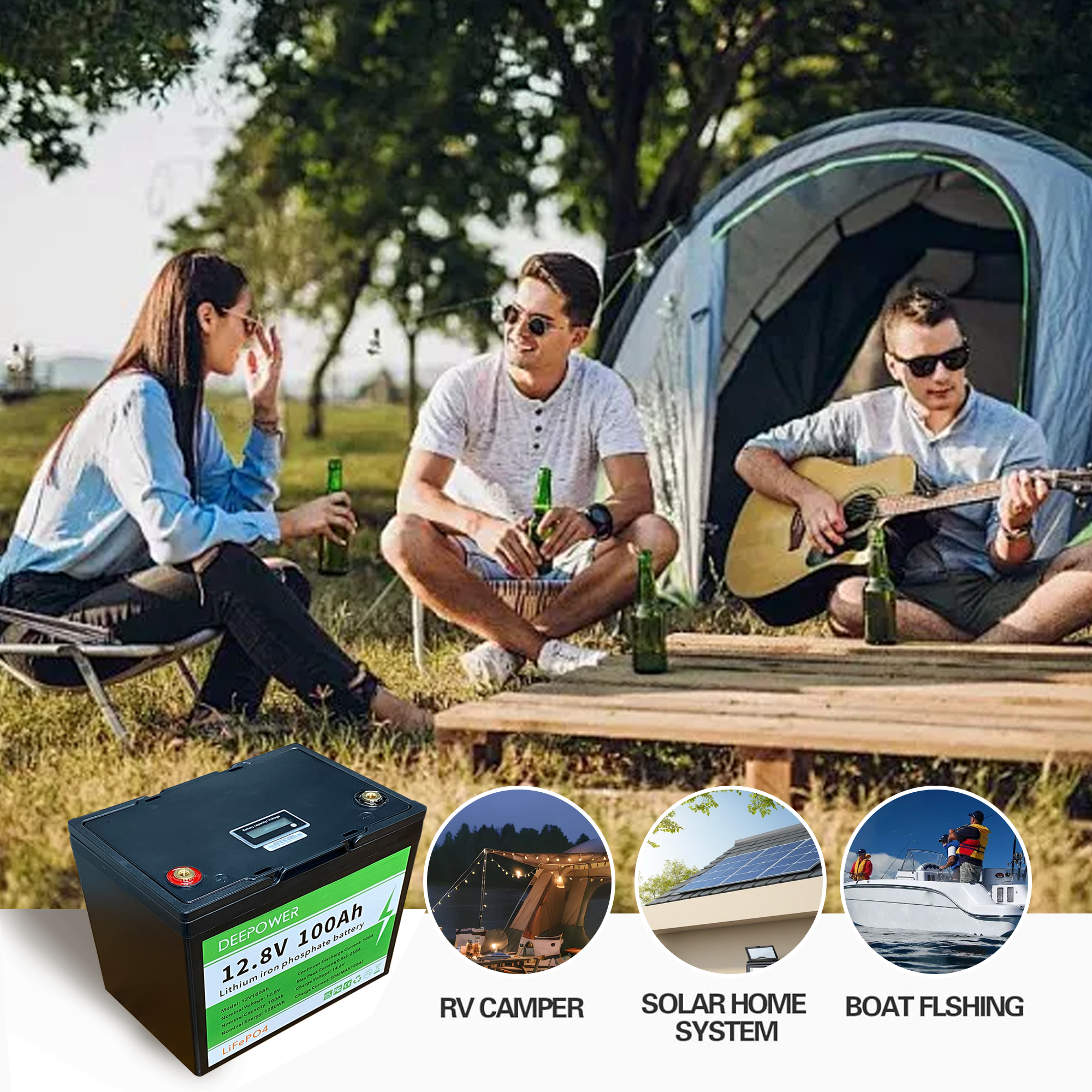 12V 100Ah LiFePO4 Lithium Battery, Grade A Cells, 5000+ Deep Cycle, with 100A BMS, for Home Energy, Boat, Rv, Solar, Backups